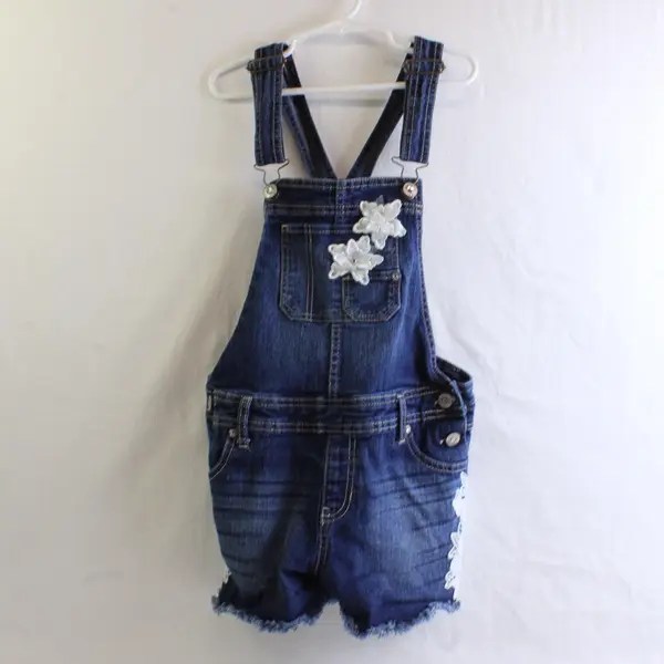 Jordache Floral Applique Denim Shortalls Girls Large 10-12