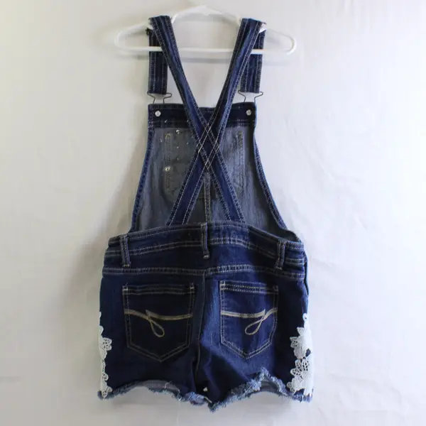 Jordache Floral Applique Denim Shortalls Girls Large 10-12