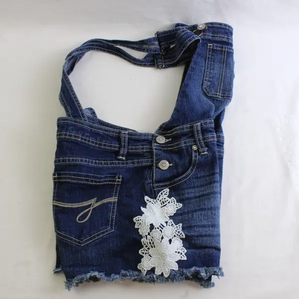 Jordache Floral Applique Denim Shortalls Girls Large 10-12