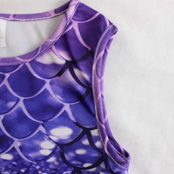 Purple Pink & Blue Mermaid Scale Print A-Line Dress Girls' Medium