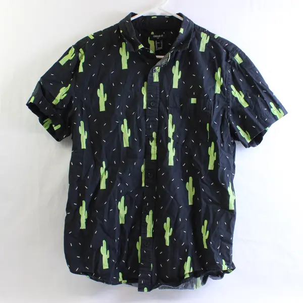 Forever 21 Cactus Print Black Short-Sleeved Button-Up Men's Small