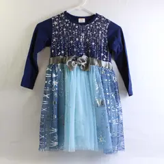 Star & Snowflake Print Blue and Silver Long-Sleeved Tutu Dress Girls' 7-8Y