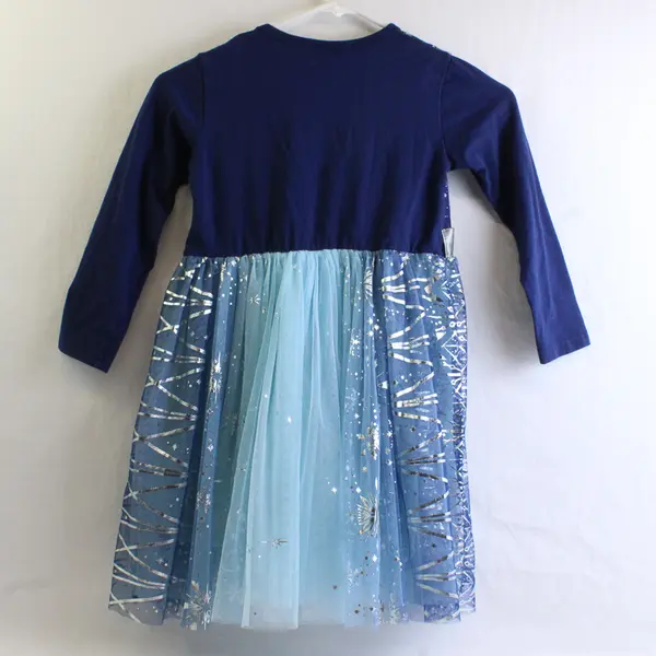 Star & Snowflake Print Blue and Silver Long-Sleeved Tutu Dress Girls' 7-8Y