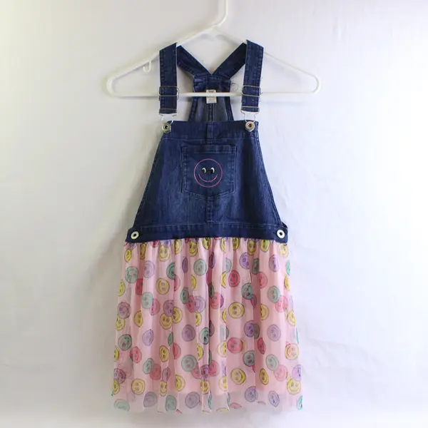 Sweet Butterfly Smiley Face Print Overall Tutu Dress Girls' Medium 8/10