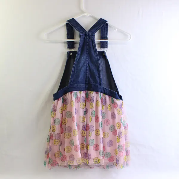 Sweet Butterfly Smiley Face Print Overall Tutu Dress Girls' Medium 8/10