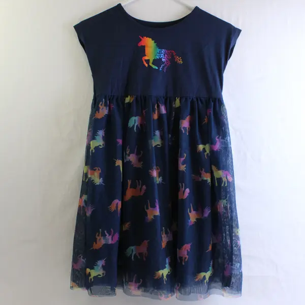 Wonder Nation Rainbow Unicorn Print Navy Blue Tutu Dress Girls' Medium 7-8