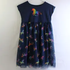 Wonder Nation Rainbow Unicorn Print Navy Blue Tutu Dress Girls' Medium 7-8