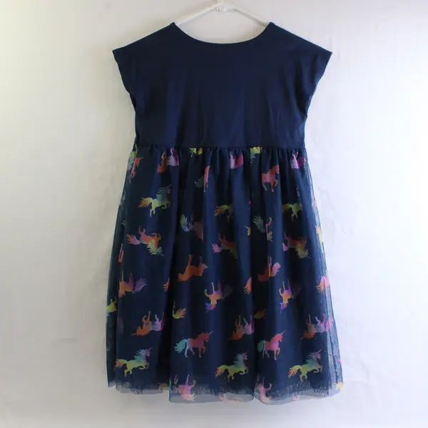 Wonder Nation Rainbow Unicorn Print Navy Blue Tutu Dress Girls' Medium 7-8