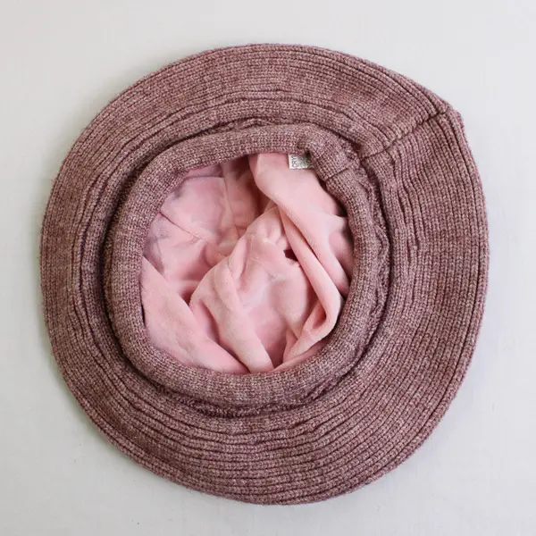 Unbranded Cable Knit Beret Beanie One Size Blush Pink with Pink Velour Lining