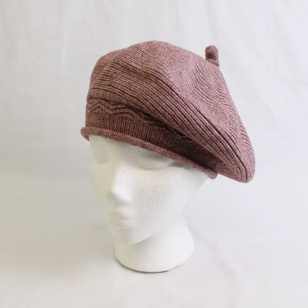 Unbranded Cable Knit Beret Beanie One Size Blush Pink with Pink Velour Lining