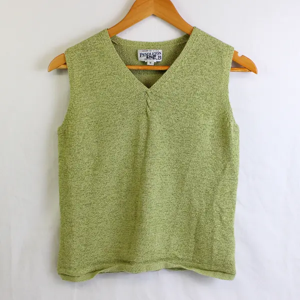 Vintage Pendleton Women's M Green Knit V-Neck Sleeveless Sweater Tank Top