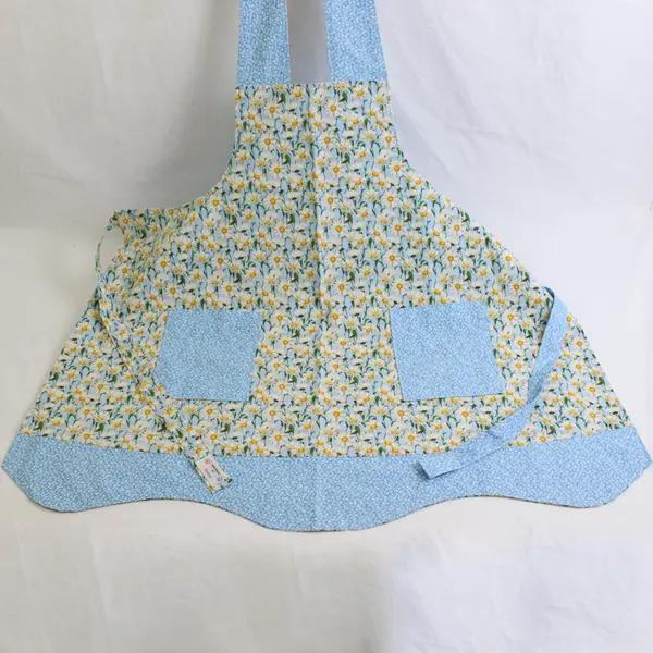 Handmade 100% Cotton Bib Apron Daisy Double Sided - Large Pockets Tie Around