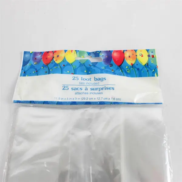 Lot of 2 Clear Cellophane Loot Bags w/ Twist Ties  11.5”x5”x3”, 25 Bags/Pk