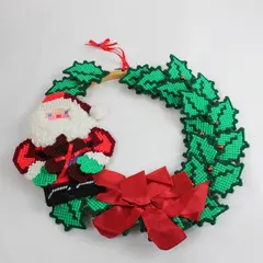 14" Christmas Wreath Santa Claus Face Red Bow Holiday Door Decor
