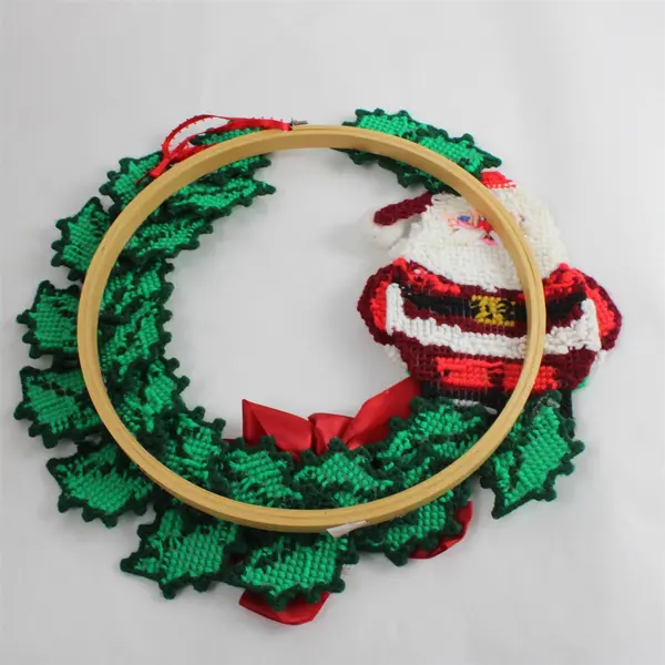 14" Christmas Wreath Santa Claus Face Red Bow Holiday Door Decor