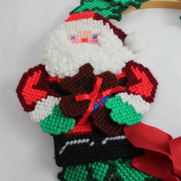 14" Christmas Wreath Santa Claus Face Red Bow Holiday Door Decor