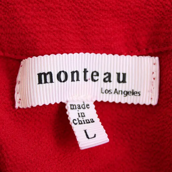 Monteau Los Angeles Women's L Red Ruffle V-Neck Roll Tab Sleeve Blouse