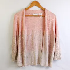 Alfred Dunner Women’s M Pink Shimmer Sequin Long Sleeve Open Front Cardigan