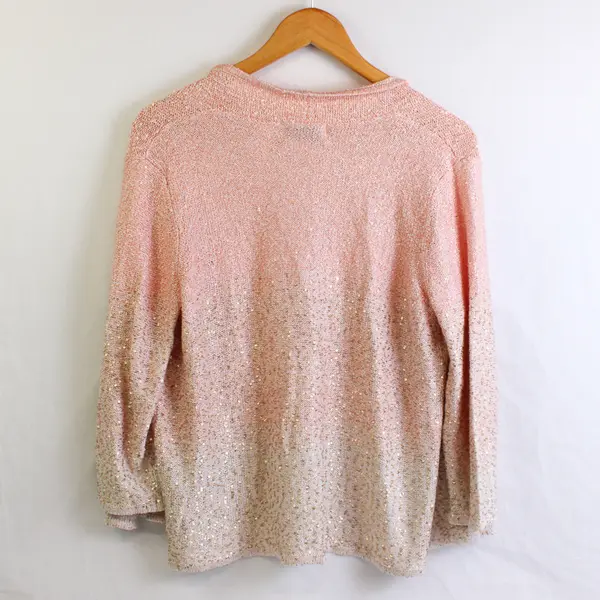 Alfred Dunner Women’s M Pink Shimmer Sequin Long Sleeve Open Front Cardigan