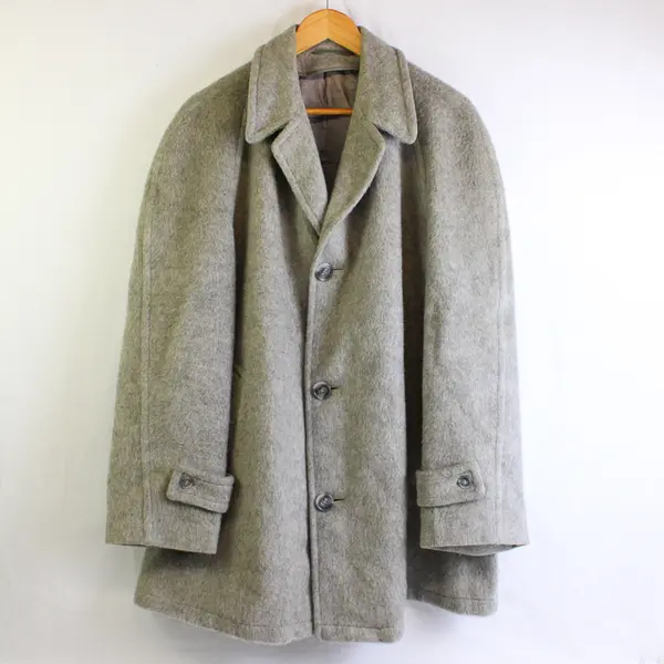 Vintage Unbranded Men's 50R Gray Wool Satin-Lined Single Breasted Pea Coat