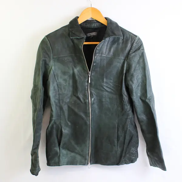 Vintage Classiques Entier Women's M Dark Green Full Zip Collared Leather Jacket