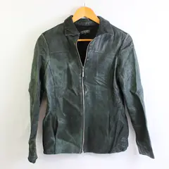 Vintage Classiques Entier Women's M Dark Green Full Zip Collared Leather Jacket