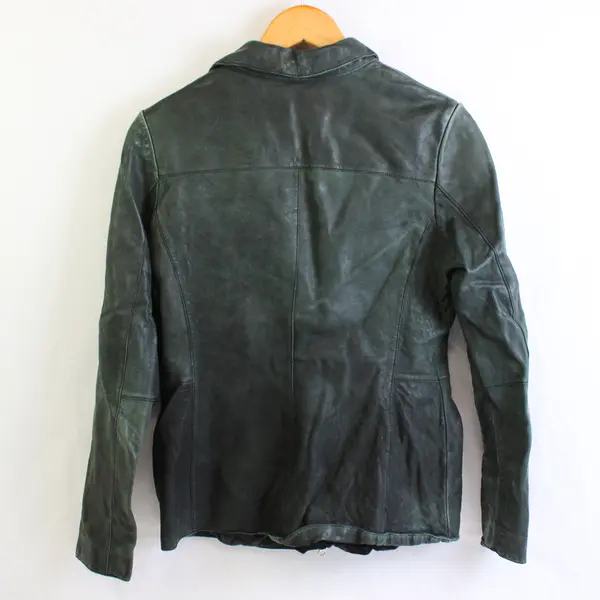 Vintage Classiques Entier Women's M Dark Green Full Zip Collared Leather Jacket