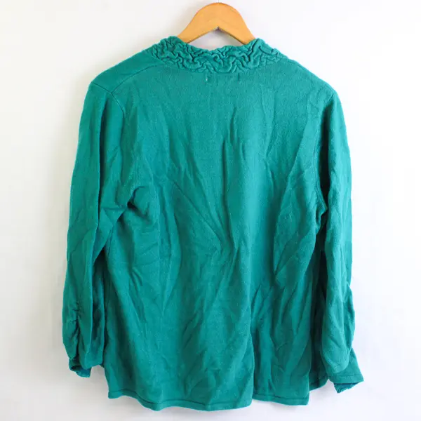 Sag Harbor Women’s M Teal Embellished Collar - Shirt/Cardigan Set