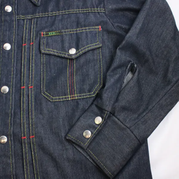 Vtg ELY Men's L Dark Wash Denim Snap Button Up Lightweight Jacket