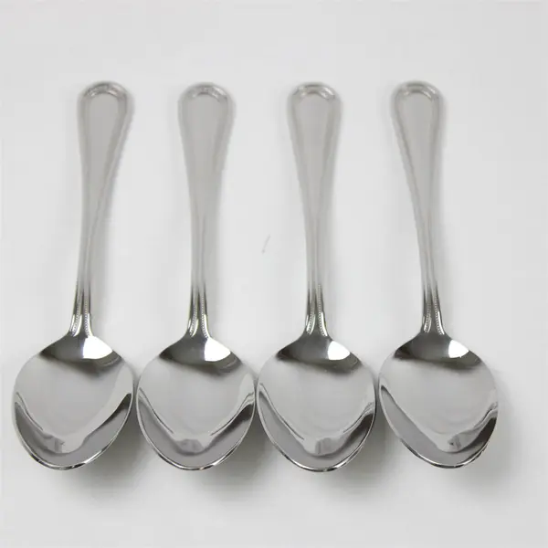 Set of 4 Wallace Silversmiths Continental Bead Stainless Oval Soup Spoons 