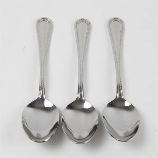 Set of 3 Wallace Silversmiths Continental Bead Stainless Oval Soup Spoons 