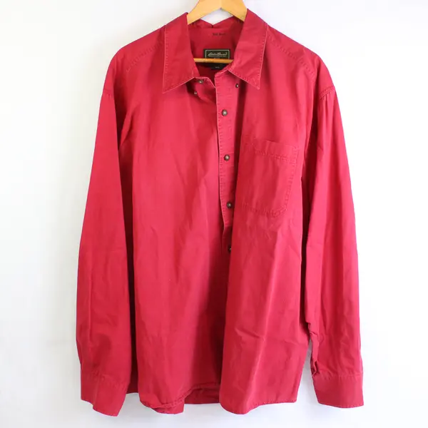 Vtg Eddie Bauer Men's 3XL Red 100% Cotton Long Sleeve Button Up Collared Shirt