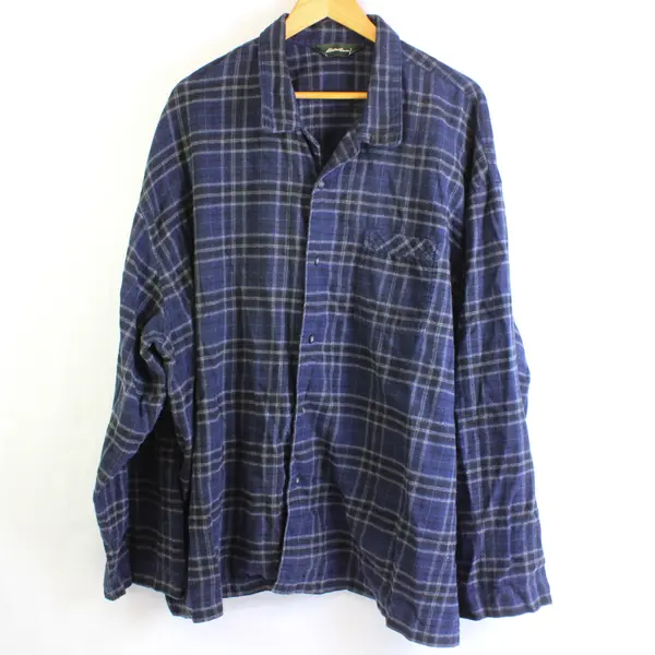 Eddie Bauer Men's 3XL Blue Flannel Plaid Button Up Long Sleeve Night Shirt