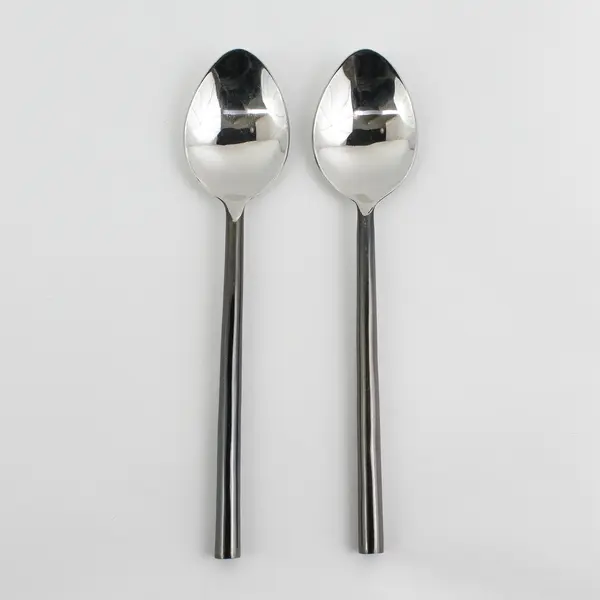 Lot of 2 Pottery Barn Flatware Noir Pattern Soup Spoons SS Oxidized Rare HTF 8"