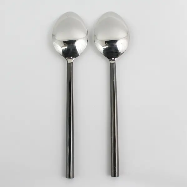 Lot of 2 Pottery Barn Flatware Noir Pattern Soup Spoons SS Oxidized Rare HTF 8"