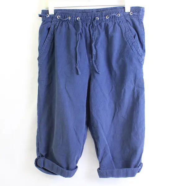 Cappagallo Women’s S Blue Elastic Drawstring Waist 100% Cotton Cuffed Capris