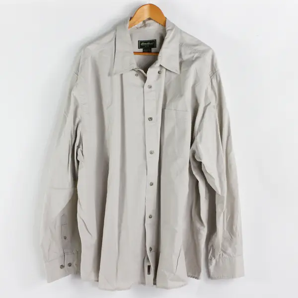 Eddie Bauer Men's 3XL Off-White 100% Cotton Long Sleeve Button Up Collared Shirt