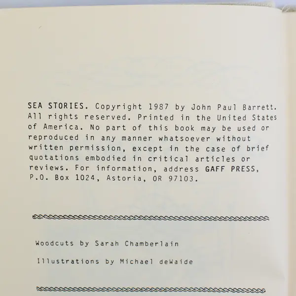 Sea Stories: Of Dolphins and Dead Sailors by John Paul Barrett (1988, HC) Signed