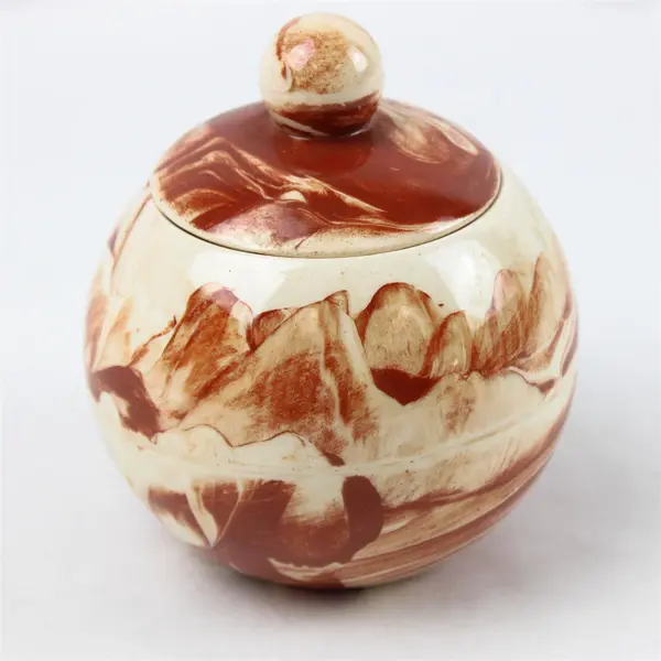 Vintage Alaskan Clay Lidded Ceramic Pot Swirled Marbling Signed Cardi