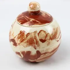 Vintage Alaskan Clay Lidded Ceramic Pot Swirled Marbling Signed Cardi