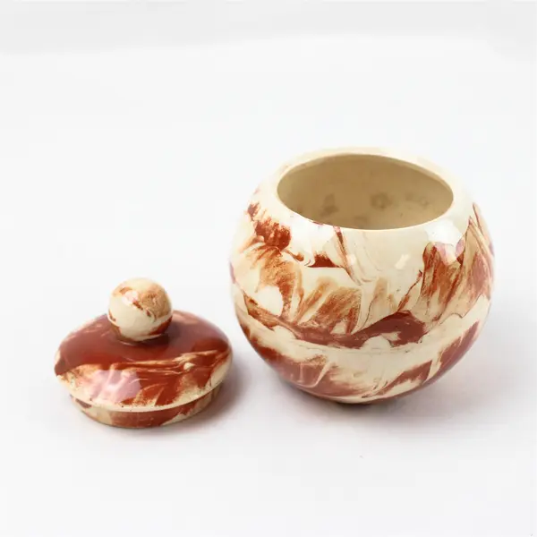 Vintage Alaskan Clay Lidded Ceramic Pot Swirled Marbling Signed Cardi