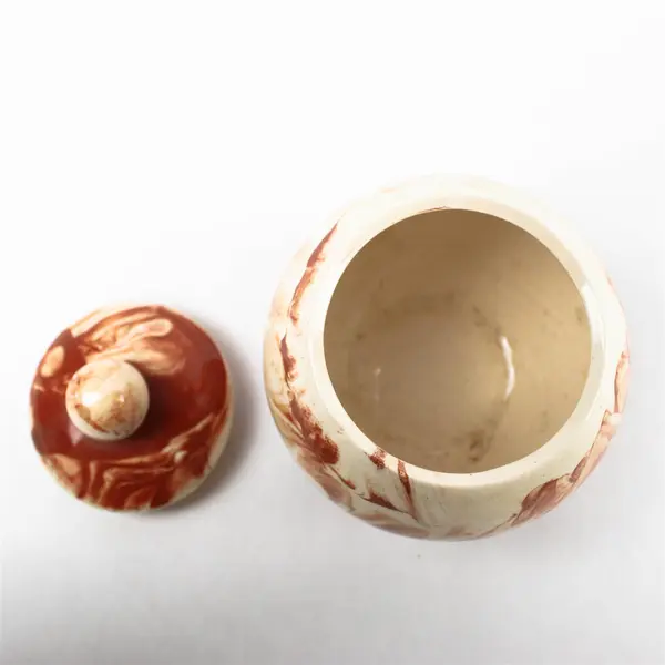 Vintage Alaskan Clay Lidded Ceramic Pot Swirled Marbling Signed Cardi