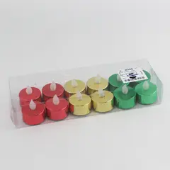 Lot of 12 Battery Operated Flameless Tealight Candles Red Gold Green