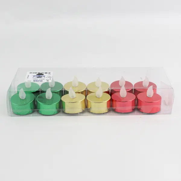 Lot of 12 Battery Operated Flameless Tealight Candles Red Gold Green