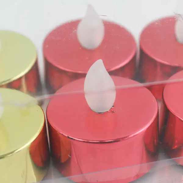Lot of 12 Battery Operated Flameless Tealight Candles Red Gold Green