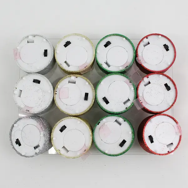 Lot of 12 Glittery Battery Operated Flameless Tea Lights Red Gold Green Silver
