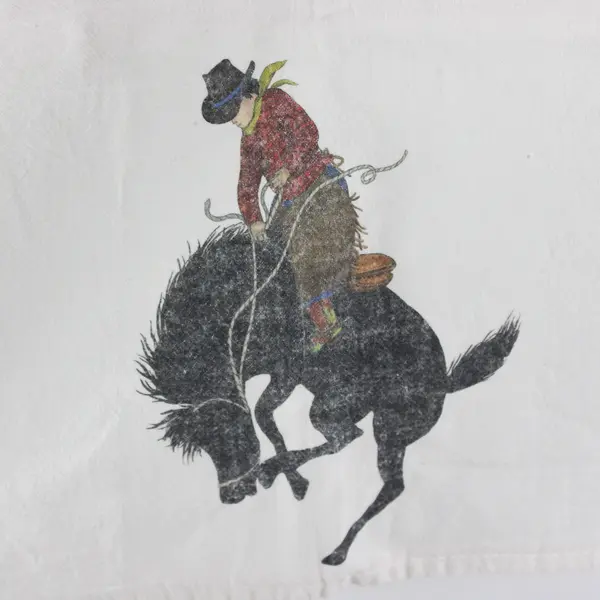 Vintage Unbranded Cowboy Bronco Design Cotton Tea Towel 27"x30"