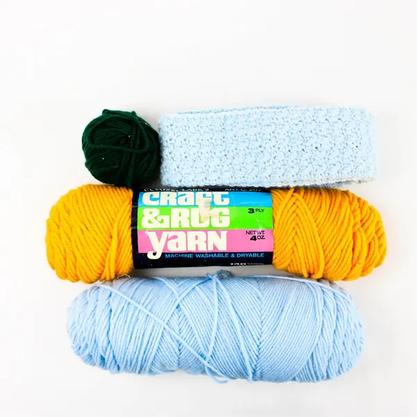 Mixed Lot of 2 Skeins Blue Yellow Green Yarn with Small Crochet