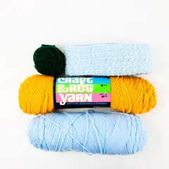 Mixed Lot of 2 Skeins Blue Yellow Green Yarn with Small Crochet
