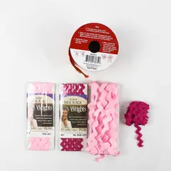 Lot of Craft Trims Pink Ric Rac & Orange Plaid Ribbon